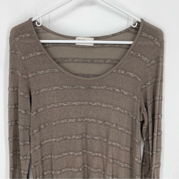 Allen Allen Women's‎ S Small Brown Khaki Striped Long Sleeve Knit Dress Pockets - Picture 2 of 6
